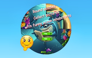 Image Round Jigsaw Puzzle Collect Pictures of Funny Ocean Inhabitants
